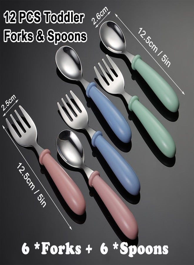 xlehoely 12 Pieces Toddler Utensils,Stainless Steel Baby Forks and Spoons Silverware Set,Kids Silverware Set Children's Cutlery Set with Round Handle,Toddler Flatware Fork Spoon Set,Dishwasher Safe - Image 2